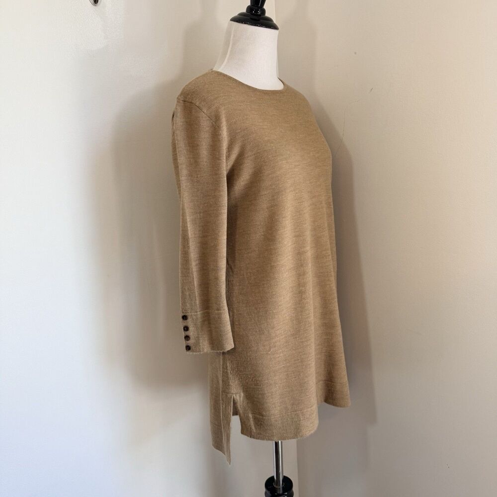 J Jill 100% Merino Wool Knit Tunic Sweater Washable Beige Oat Luxury Women S - Picture 3 of 15